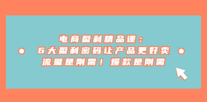 电商 盈利精品课：6大盈利 密码让产品更好卖，流量是刚需！爆款是刚需-启创网