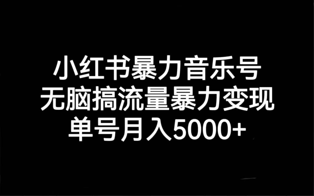 小红书暴力音乐号，无脑搞流量暴力变现，单号月入5000-启创网