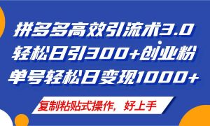 拼多多店铺引流技术3.0，日引300+付费创业粉，单号轻松日变现1000+-启创网