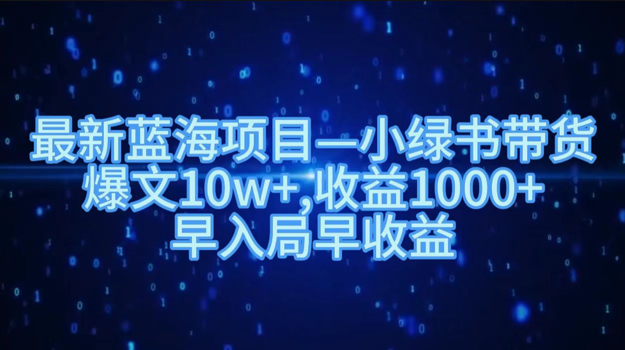 最新蓝海项目小绿书带货，爆文10w＋，收益1000＋，早入局早获益！！-启创网