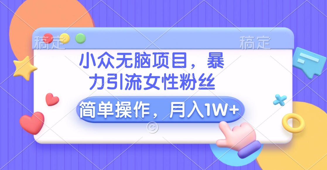 小众无脑项目，暴力引流女性粉丝，简单操作，月入10000+元-启创网