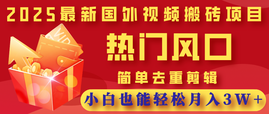 2025最新国外视频搬砖项目，热门风口，简单去重剪辑，小白也能轻松月入3W+-启创网
