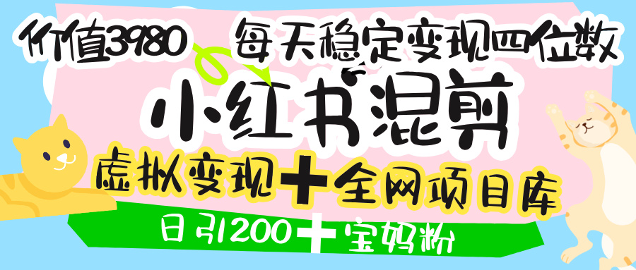价值3980的小红书混剪， 虚拟变现 ＋全网项目库 ， 日引200+宝妈创业粉，每天稳定四位数变现-启创网