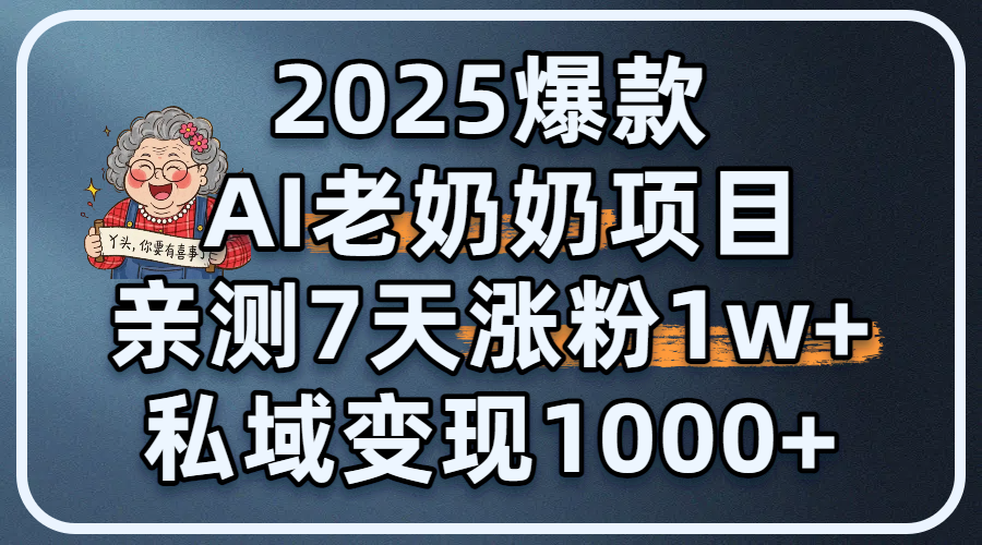 2025爆款 AI 老奶奶项目：亲测 7 天涨粉 1W+，私域变现 1000+-启创网