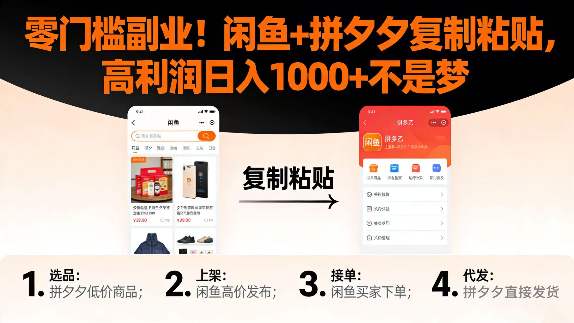 零门槛副业！闲鱼 + 拼夕夕复制粘贴，高利润日入 1000 + 不是梦-启创网