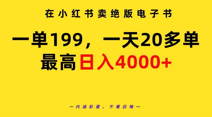 在小红书卖绝版电子书，一单199 一天最多搞20多单，最高日入4000+教程+资料-启创网