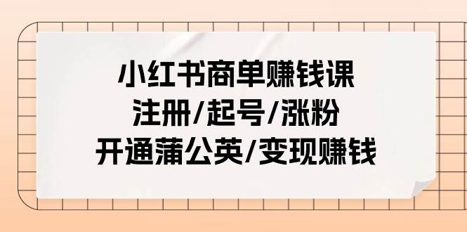 小红书商单赚钱课：注册/起号/涨粉/开通蒲公英/变现赚钱（25节课）-启创网